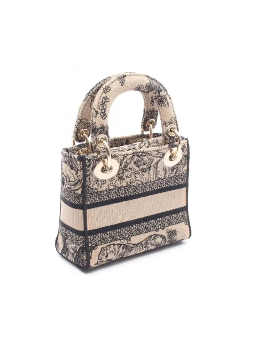 Dior Handbag Lady D-lite Mini 2-Way Gray Black Canvas Tote